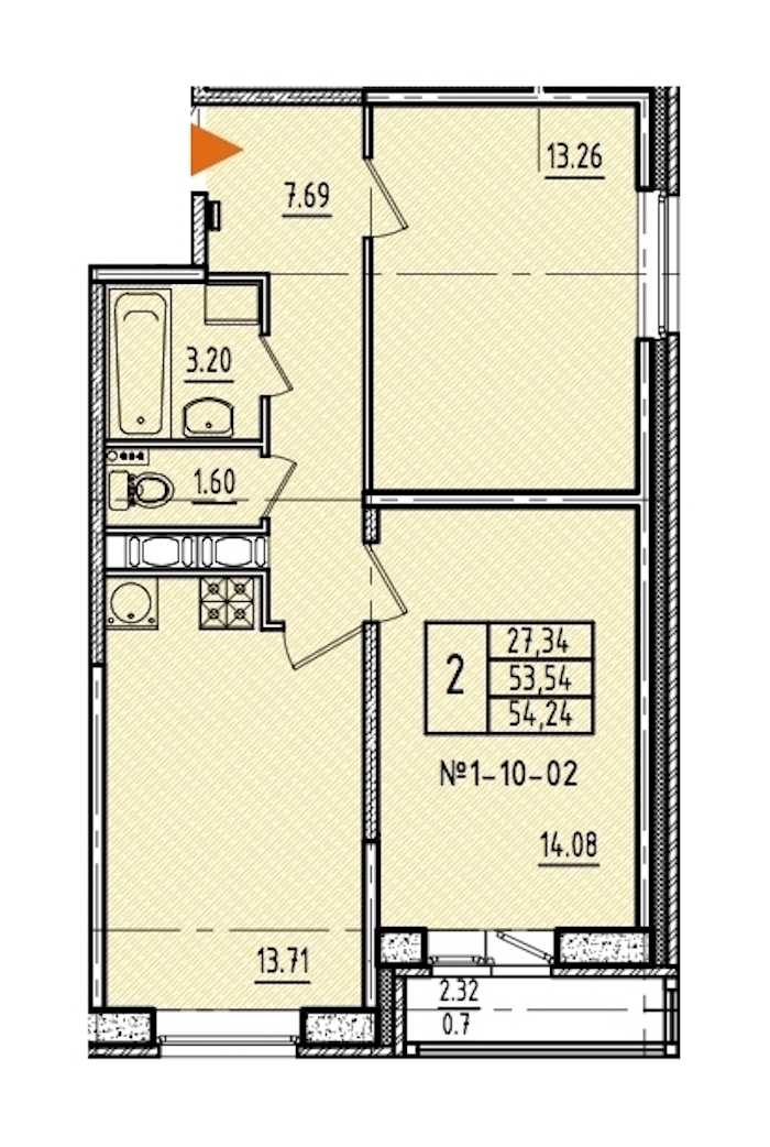 Двухкомнатная квартира в : площадь 54.24 м2 , этаж: 11 – купить в Санкт-Петербурге